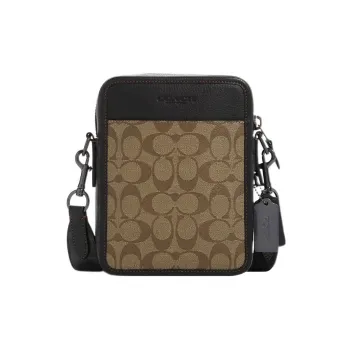 COACH Sullivan Coated Canvas With Pebbled Leather Shoulder Bag Crossbody Bag Small Size Women's Khaki Mix Charcoal