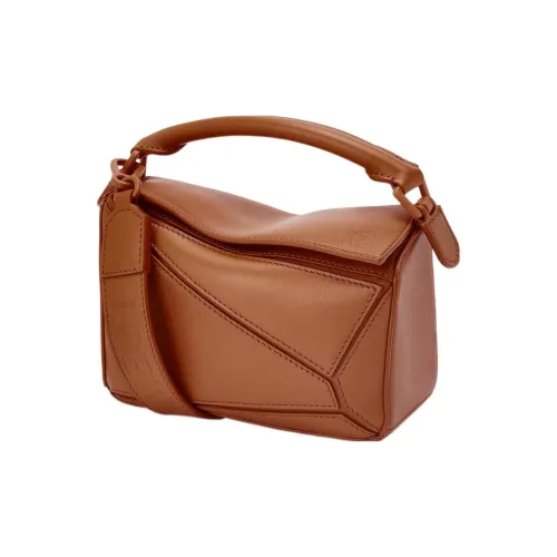 LOEWE Puzzle Satin Calfskin Handbag Shoulder Bag Crossbody Bag Mini Women's Brown