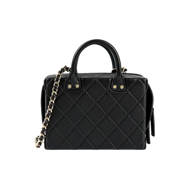 CHANEL Cow Leather Makeup Bag Briefcase Handbag Trumpets Women's Black-1