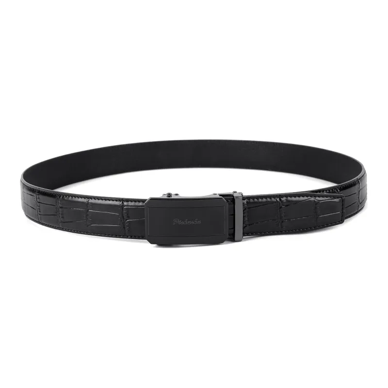 PISHUSHU Premium Selection Pressed Black Automatic Buckle Advanced Gift Feel Leather Belts Men's Width: 3.5cm-10
