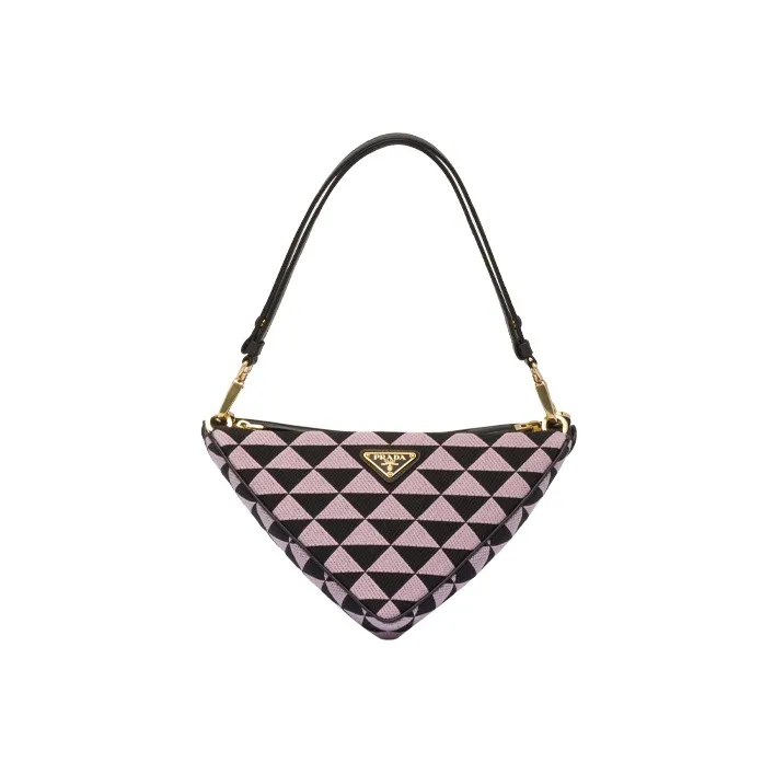 PRADA Triangle Leather With Fabric Triangle Bag Handbag Handbag Mini Women's Pink/Black-0