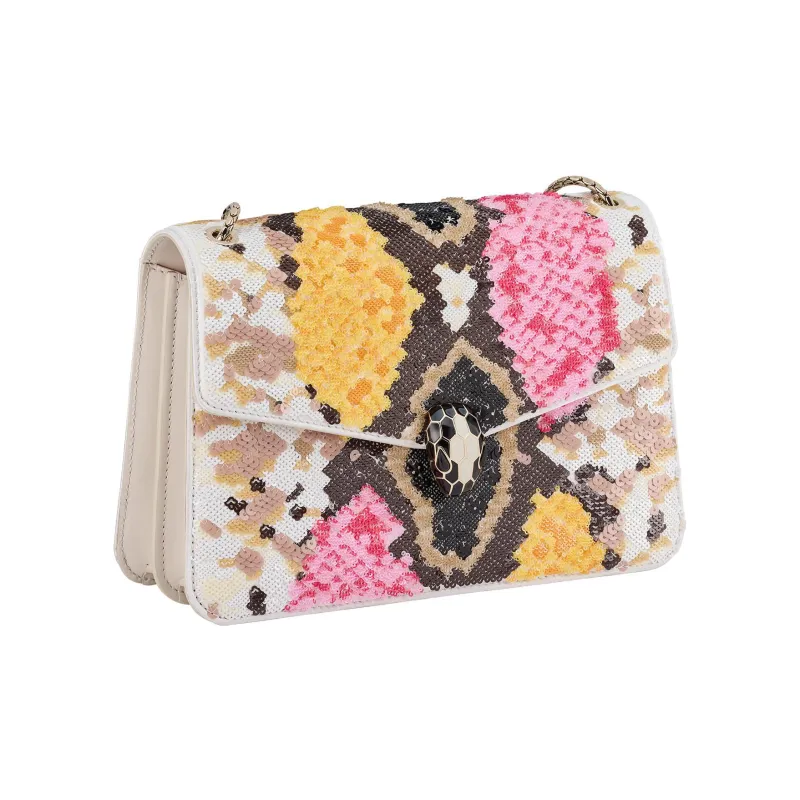 BVLGARI Serpenti Forever Calfskin Shoulder Bag, Crossbody Bag Medium Size Women's Multicolor-1