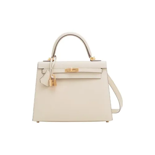 HERMES Kelly 25 Handbag Epsom 12 Nata White