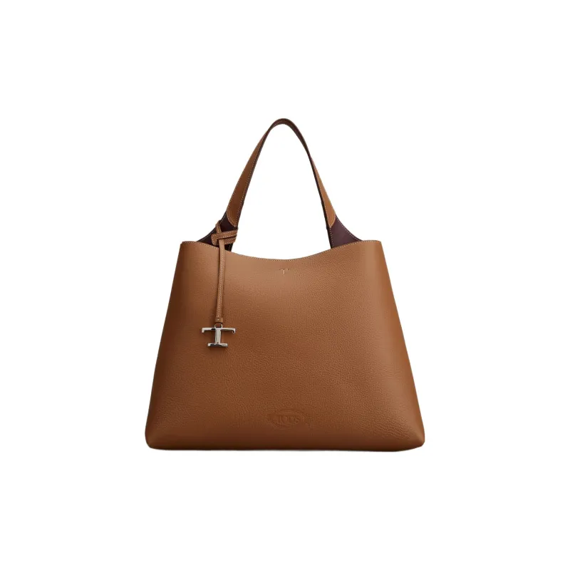 TOD'S Leather Tote Bag Shopping Bag Handbag Medium Size Women's Brown-0