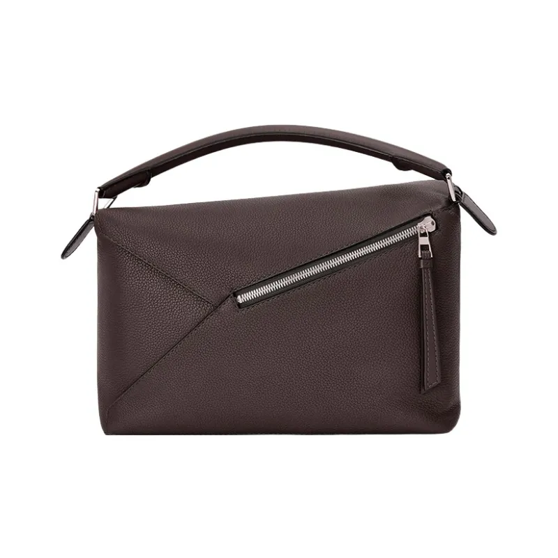 LOEWE Puzzle Grain Calfskin Handbag, Shoulder Bag, Crossbody Bag Tubas Men's Coffee-4