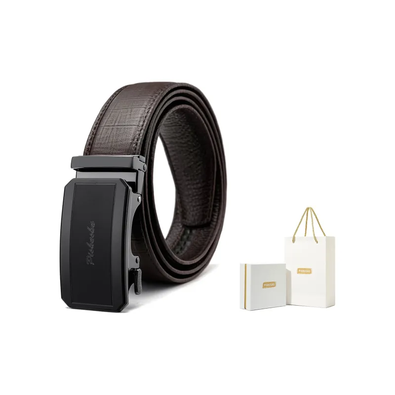 PISHUSHU Premium Selection Pressed Black Automatic Buckle Advanced Gift Feel Leather Belts Men's Width: 3.5cm-11