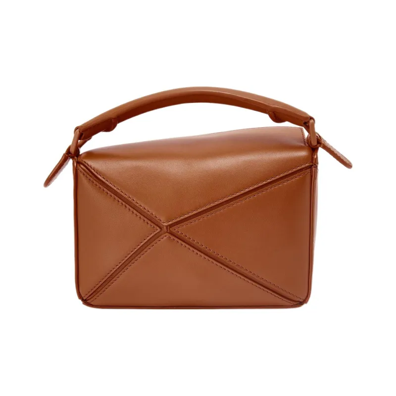 LOEWE Puzzle Satin Calfskin Handbag, Shoulder Bag, Crossbody Bag Mini Women's Brown-3