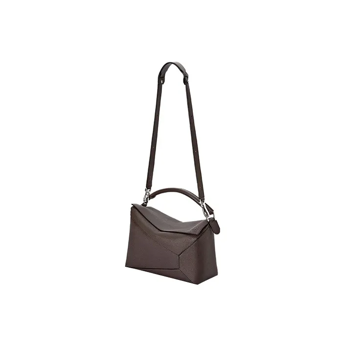 LOEWE Puzzle Grain Calfskin Handbag, Shoulder Bag, Crossbody Bag Tubas Men's Coffee-1