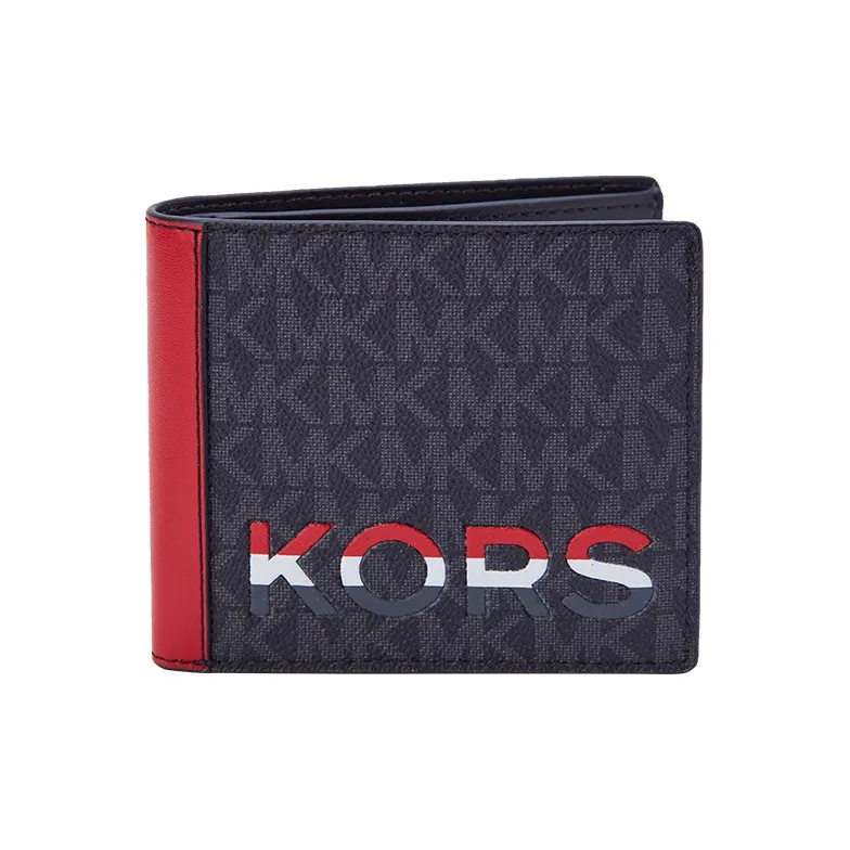 MICHAEL KORS MK Cooper Artificial Leather Leather Wallet Small Size Men's Dark Brown/Red-1