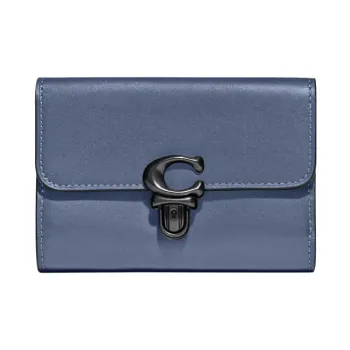 COACH Studio Tanned Leather Coin Purse Card Holder Handheld Wallet Medium Size Women's Dark Blue