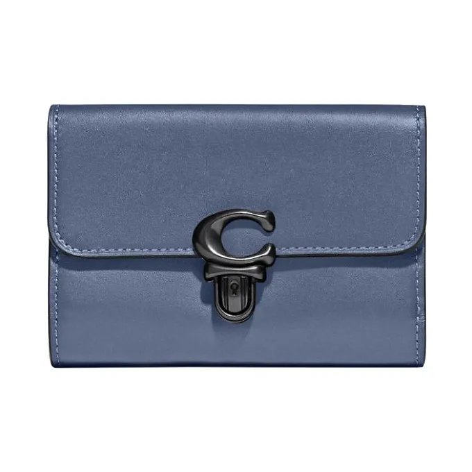 COACH Studio Tanned Leather Coin Purse Card Holder Handheld Wallet Medium Size Women's Dark Blue-0