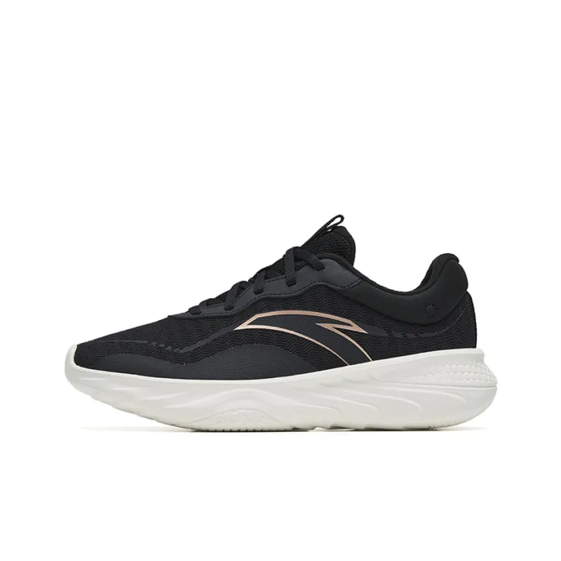 Anta Lightweight Cushioning Low Top Running Shoes Women's Black Gold White-0