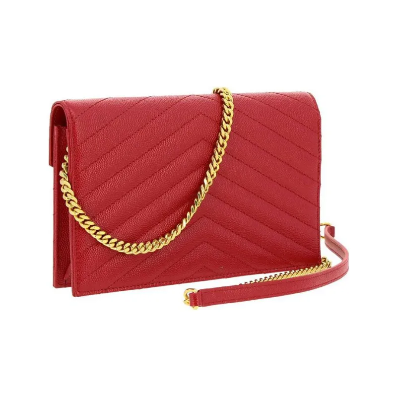 SAINT LAURENT ENVELOPE Cow Leather Envelope Bag Wallets Shoulder Bag Crossbody Bag Regular Women's Goddess Red-1