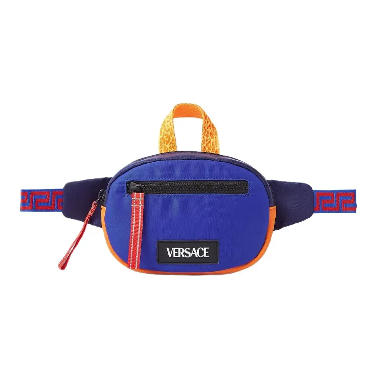 FANSIZHE VERSACE Cow Leather With Nylon One Shoulder Crossbody Fanny Pack Kids' Blue-0