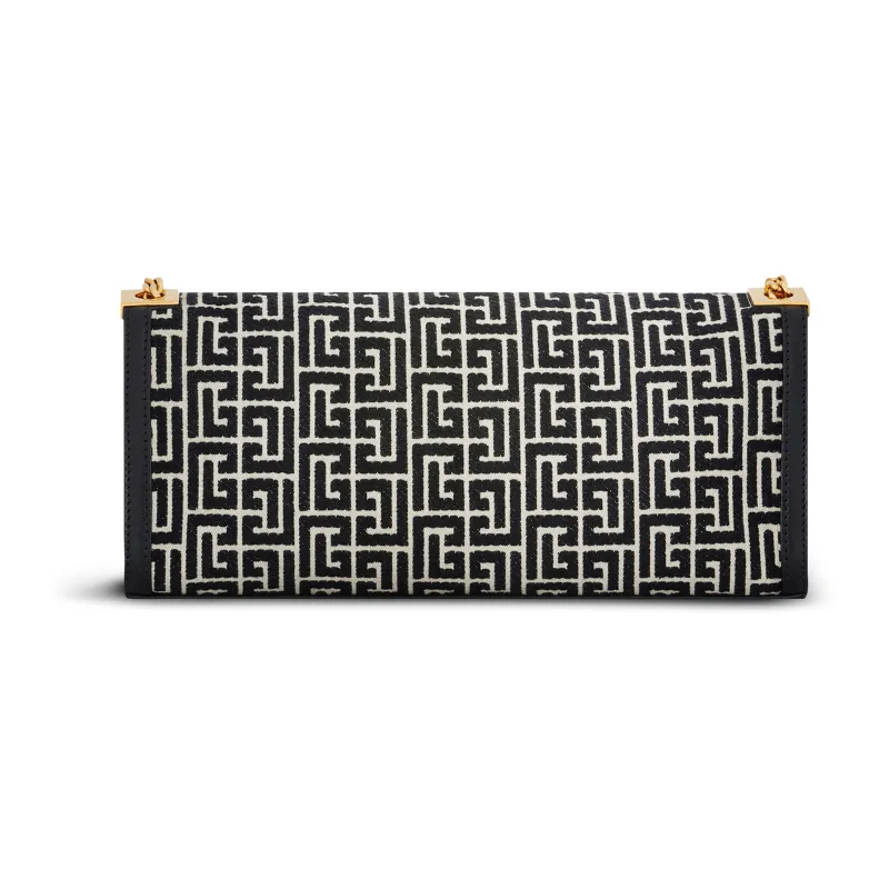 BALMAIN 1945HERITAGE Jacquard Calfskin Trim Handheld Shoulder Bag Women's Black White-1