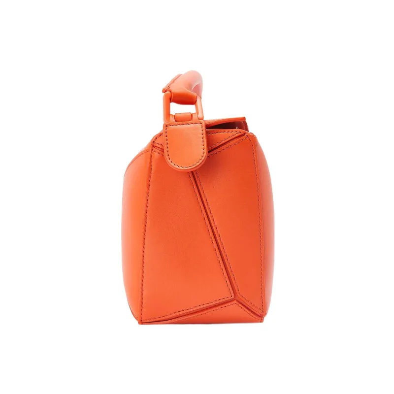 LOEWE Puzzle Satin Calfskin Clutch Handbag, Shoulder Bag, Crossbody Bag Trumpets Women's Orange-3