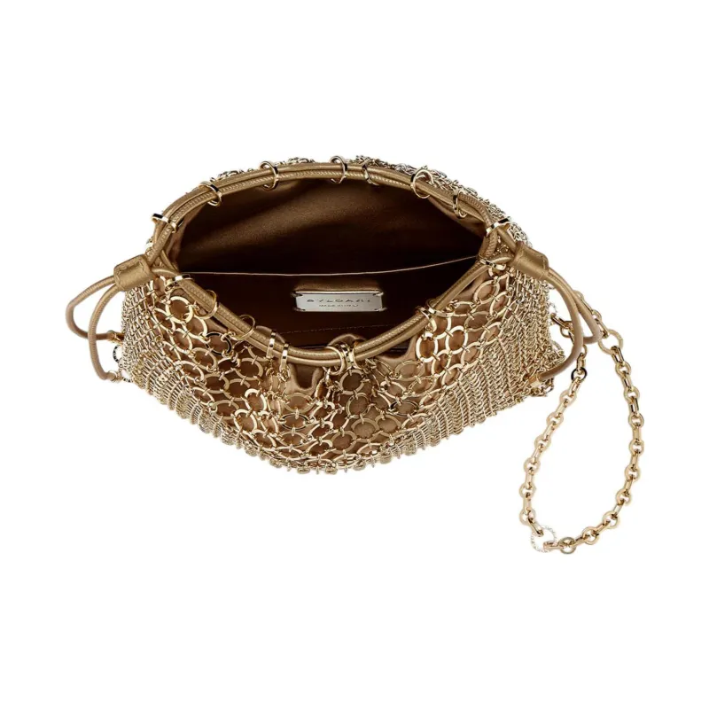 BVLGARI Metal One Shoulder Crossbody Clutches Small Size Women's Gold-4