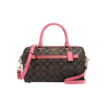 COACH Rowan Coated Canvas With Leather Handbag Shoulder Bag Crossbody Bag Large Size Women's Brown & Watermelon Red