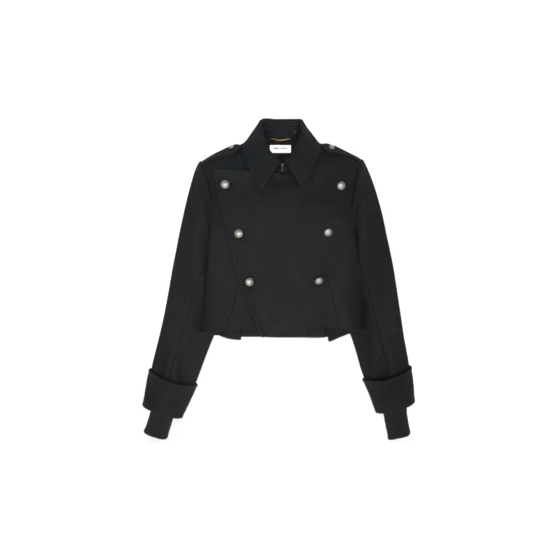 SAINT LAURENT Button Detailed Cropped Coat-2