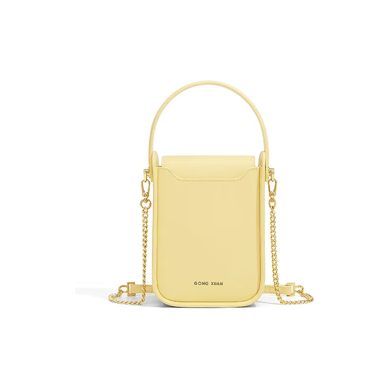 Gong Xuan Cow Leather Portable Crossbody Cell Phone Pouch Trumpets Women's Sunlight Yellow-1