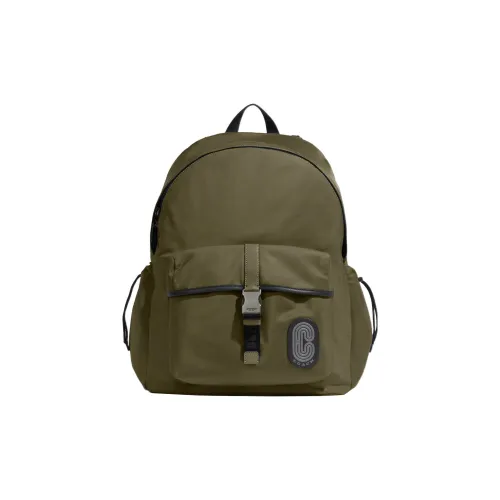 COACH Ma Natural Smooth Calfskin Detail Backpack Large Size Men's Olive Green