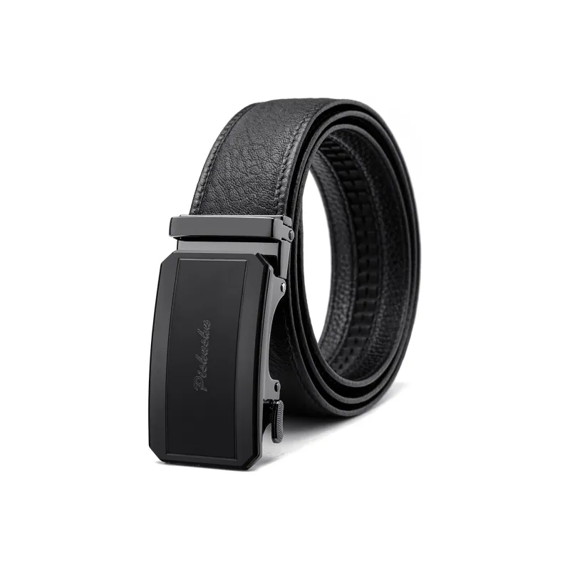 PISHUSHU Premium Selection Pressed Black Automatic Buckle Advanced Gift Feel Leather Belts Men's Width: 3.5cm-6