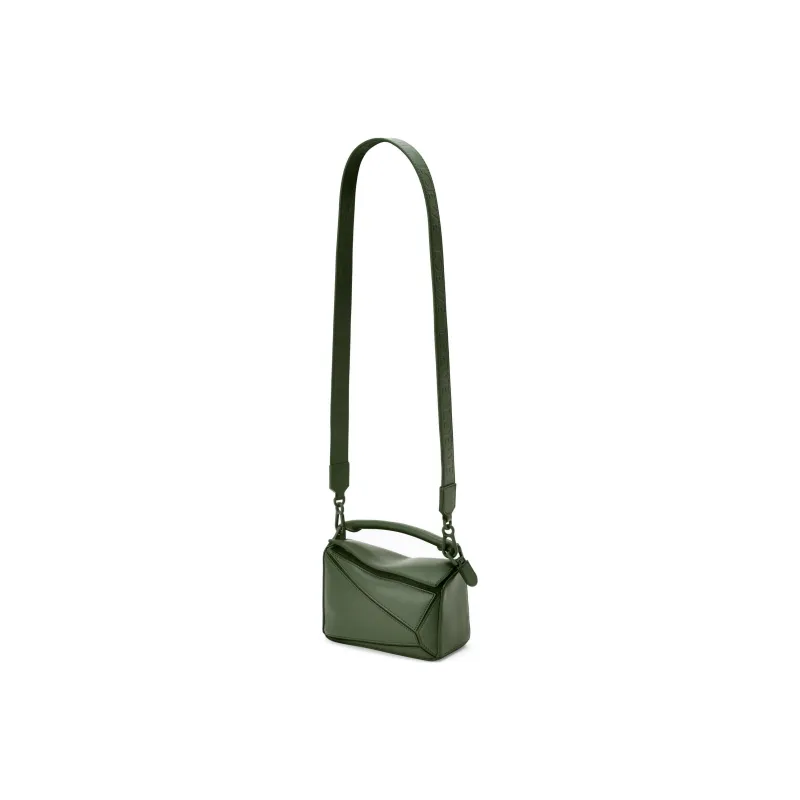 LOEWE Puzzle Satin Cow Leather Handbag Shoulder Bag Crossbody Bag Mini Women's Dark Green-4