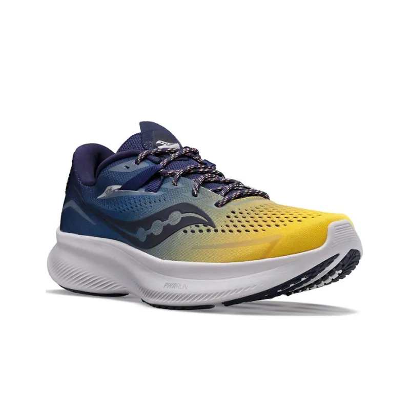 Saucony Ride 15 Cushioning Low-Top Running Shoes Men's Blue Yellow-2