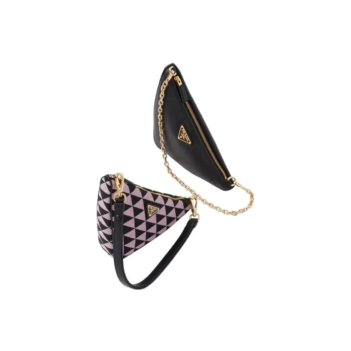 PRADA Triangle Leather With Fabric Triangle Bag Handbag Handbag Mini Women's Pink/Black-3