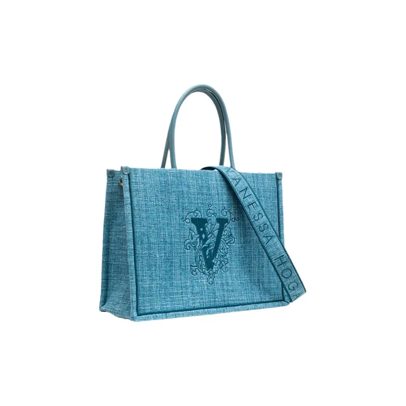 VANESSA HOGAN Fabric Tote Bag Shopping Bag Shoulder Bags Large Size Women's Blue-1