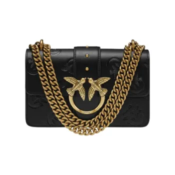 PINKO Cow Leather Shoulder Bag, Crossbody Bag Regular Women's Black/Black Gold