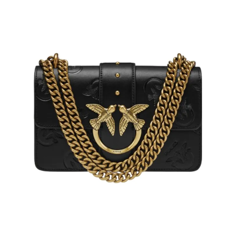 PINKO Cow Leather Shoulder Bag, Crossbody Bag Regular Women's Black/Black Gold-0
