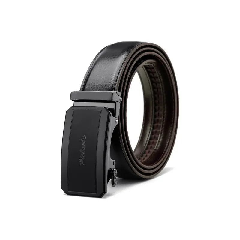 PISHUSHU Premium Selection Pressed Black Automatic Buckle Advanced Gift Feel Leather Belts Men's Width: 3.5cm-1