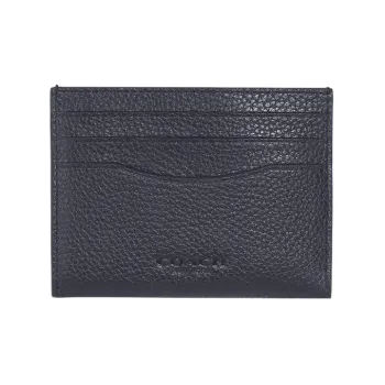 COACH Card Case Polished Pebbled Leather With Signature Coated Canvas Coin Purses Card Holders Women's Midnight Blue