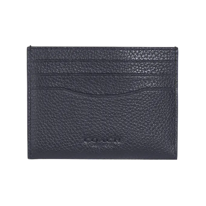 COACH Card Case Polished Pebbled Leather With Signature Coated Canvas Coin Purses Card Holders Women's Midnight Blue-0
