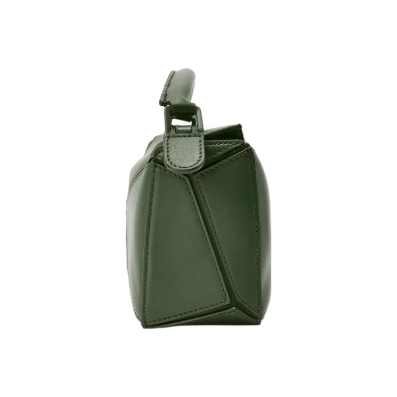 LOEWE Puzzle Satin Cow Leather Handbag Shoulder Bag Crossbody Bag Mini Women's Dark Green-3