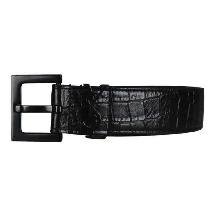 SAINT LAURENT Buckle Classic Logo Leather Belts Unisex-0