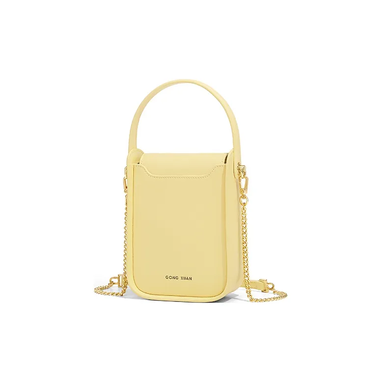 Gong Xuan Cow Leather Portable Crossbody Cell Phone Pouch Trumpets Women's Sunlight Yellow-2