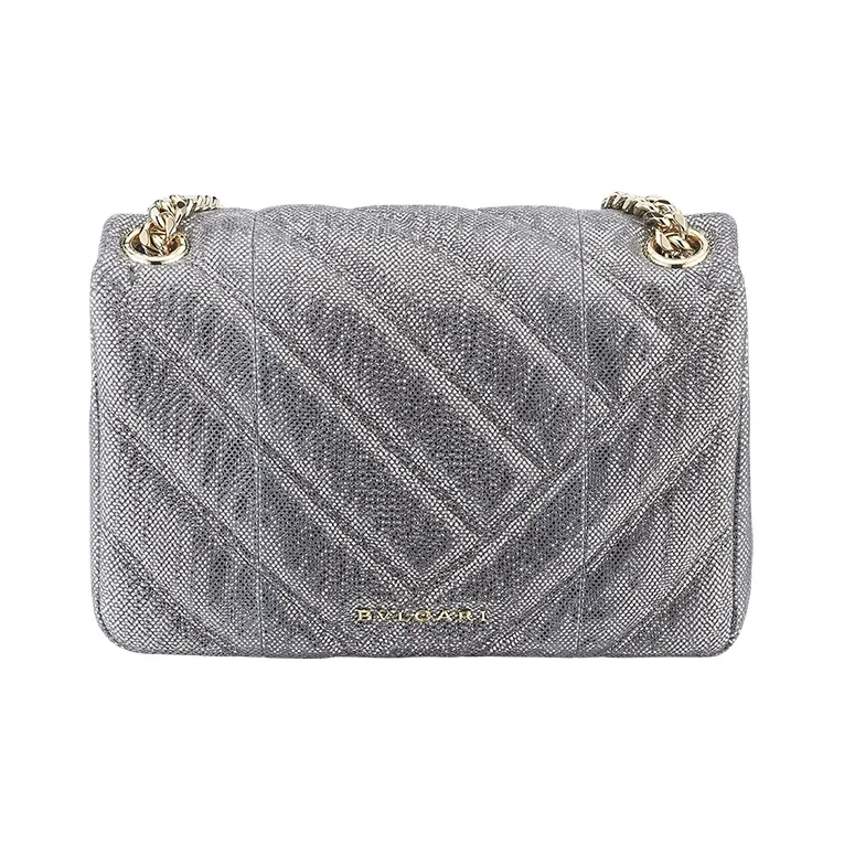 BVLGARI Serpenti Cabochon Water Snake Skin Crossbody Bag Shoulder Bag Small Size Women's Gray-2
