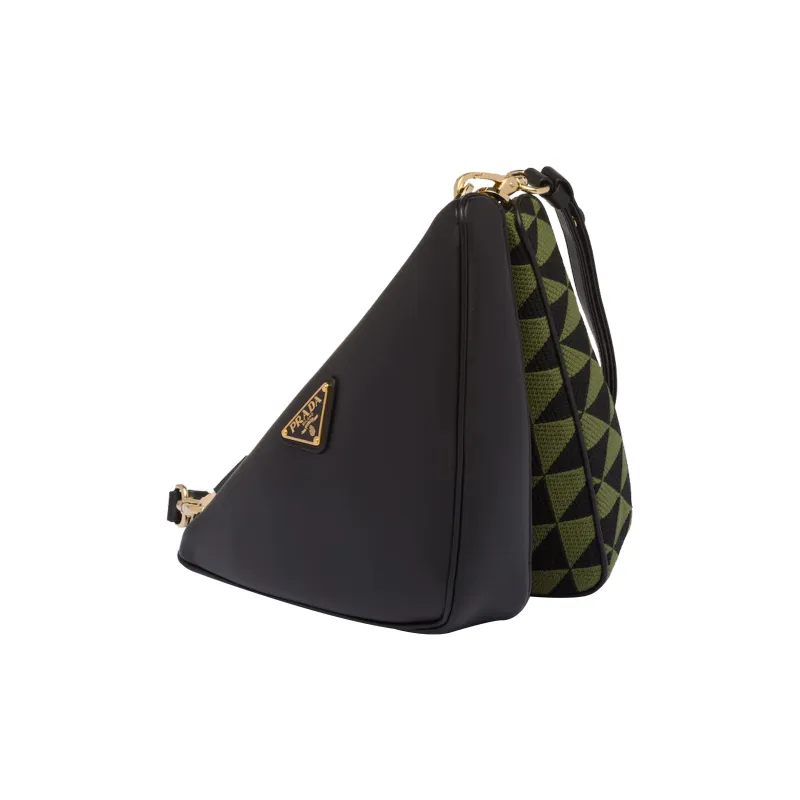 PRADA Triangle Leather With Fabric Triangle Bag Handbag Handbag Mini Women's Black/Ivy Green-2
