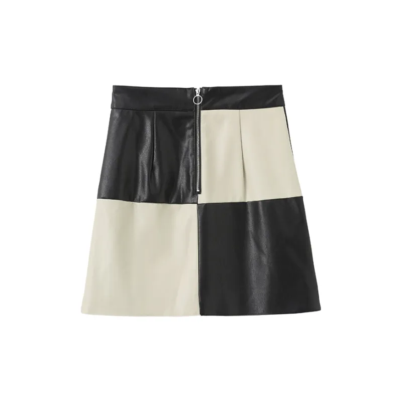 Cubic Casual Short Skirts Women's Black & Beige-1