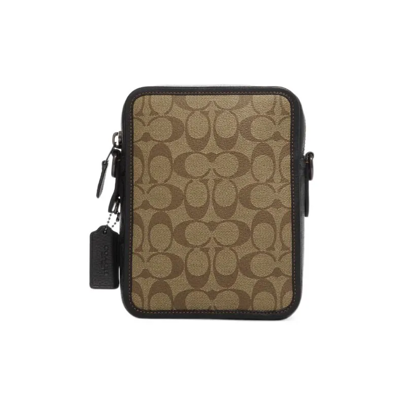 COACH Sullivan Coated Canvas With Pebbled Leather Shoulder Bag, Crossbody Bag Trumpets Men's Khaki With Charcoal-1