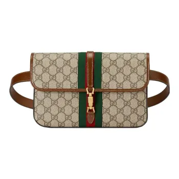GUCCI Jackie 1961 Canvas With Leather Messenger Bag Fanny Pack Regular Unisex Ebony/Brown