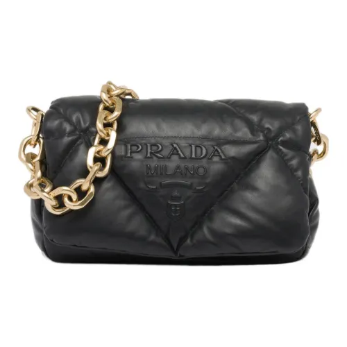 PRADA Soft Sheepskin Leather Patchwork Portable Crossbody Bag Shoulder Bag Women's Black