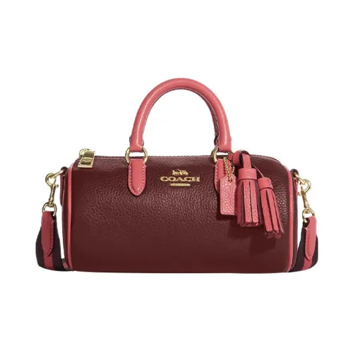 COACH Lacey Cow Leather Cylinder Bag Handbag Shoulder Bag Crossbody Bag Small Size Women's Burgundy