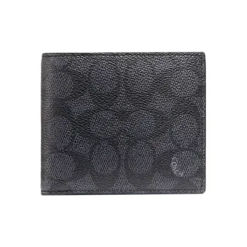 COACH Signature Coated Canvas With Refined Calfskin Card Holder, Wallet Men's Black