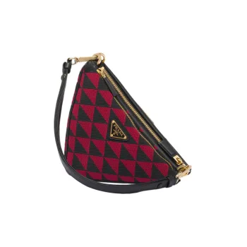 PRADA Triangle Leather With Fabric Handbag Mini Women's Black/Peach