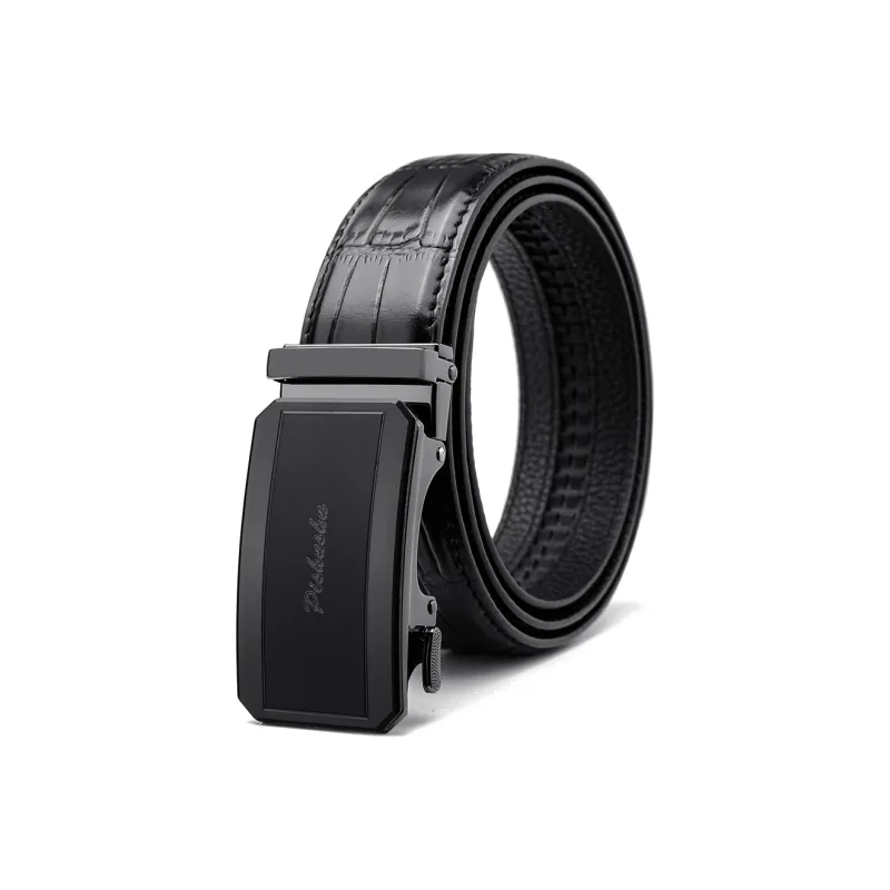 PISHUSHU Premium Selection Pressed Black Automatic Buckle Advanced Gift Feel Leather Belts Men's Width: 3.5cm-9
