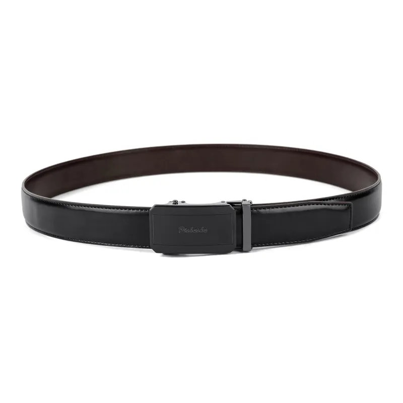 PISHUSHU Premium Selection Pressed Black Automatic Buckle Advanced Gift Feel Leather Belts Men's Width: 3.5cm-3