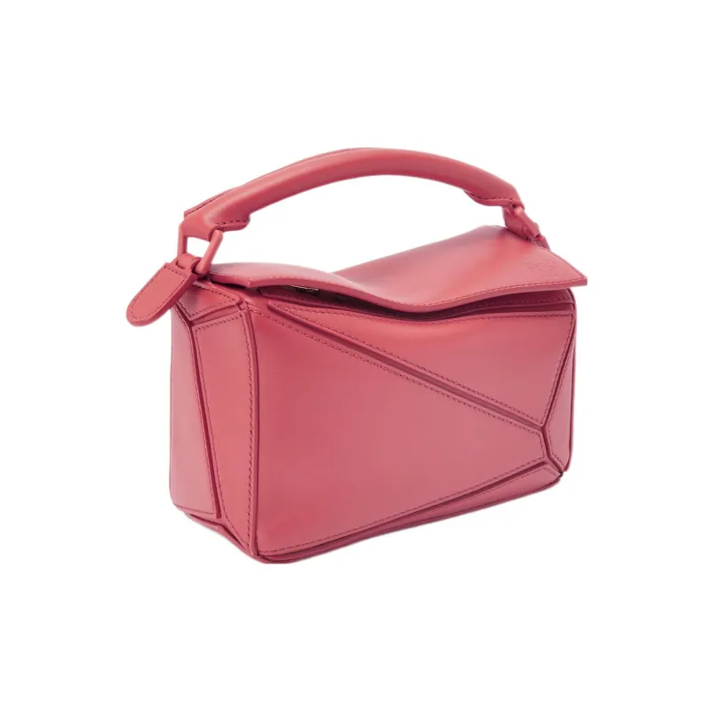 LOEWE Puzzle Satin Calfskin Handbag Shoulder Bag Crossbody Bag Small Size Women's Rose Red-1